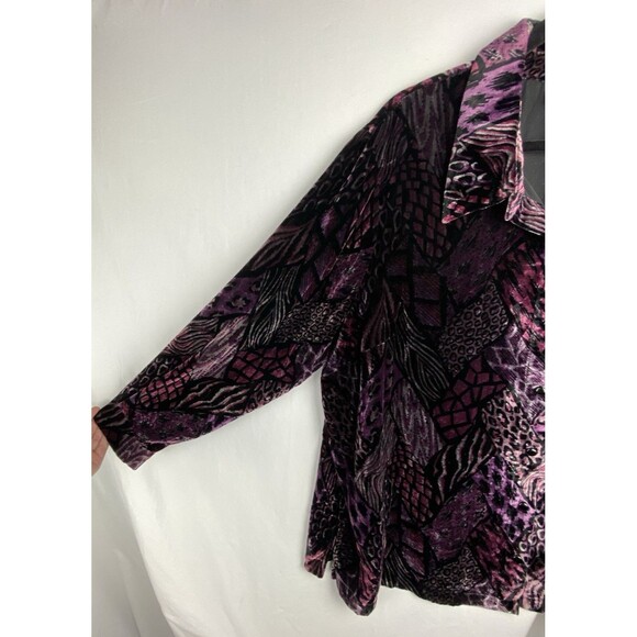 Bob Mackie Wearable Velvet Blouse Womens 2X Mixed Animal Print Button Up Dressy - Picture 5 of 13